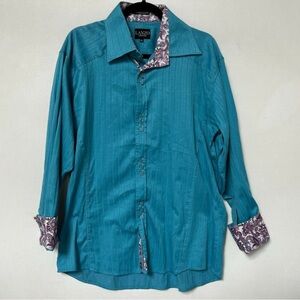 Lanzo Couture Contrast Cuff Paisley Trim Long Sleeve Button Down Shirt Size XL